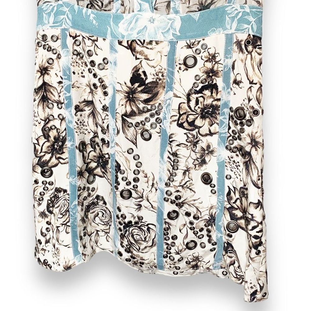 3.1 Phillip Lim Floral Silk Shirt Dress Blue Cream Grommet Collared Women’s Sz 2 - Picture 9 of 16